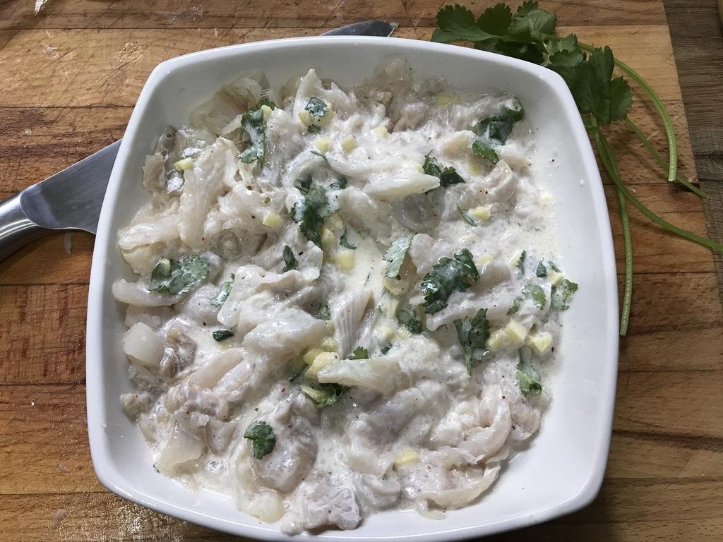 ceviche de poisson mariné au lait de coco