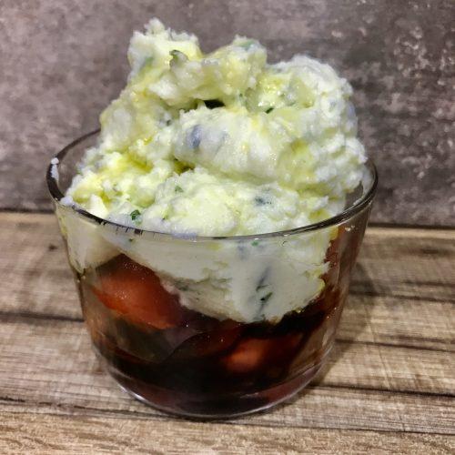 Verrine de tomates à la crème de mozzarella et balsamique